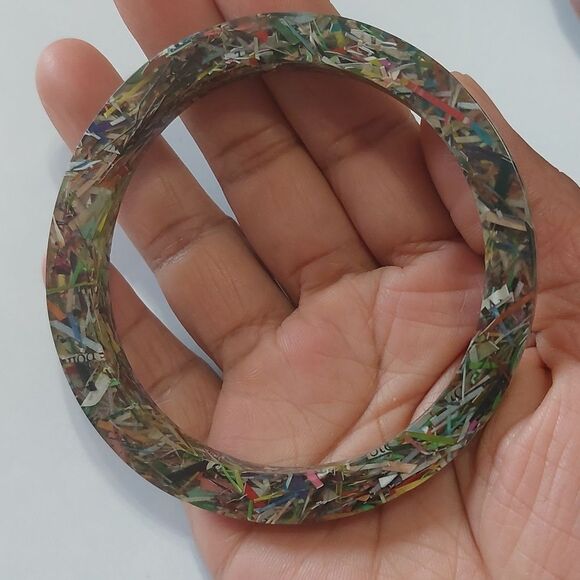 Jewelry - OOAK Magazine Paper Confetti Acrylic Resin Bangle Bracelet Unique One of A Kind